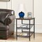 Rustic Brown Adjustable 3-Tier Industrial End Table with Metal Mesh